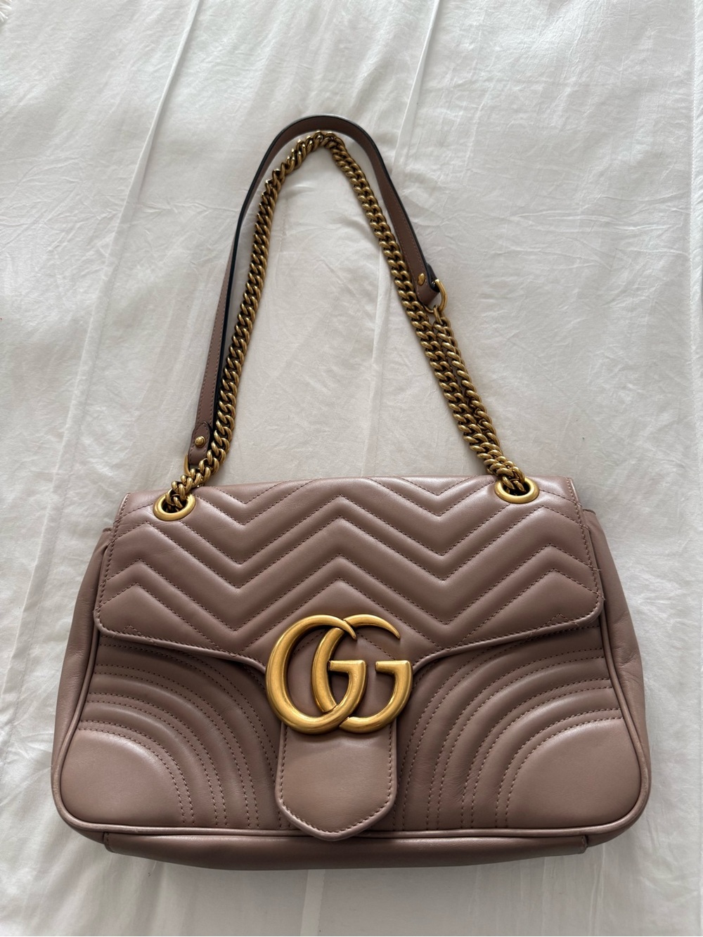 Gucci Pinkish Taupe Chevron Quilted Shoulder Bag with Gold Hardware